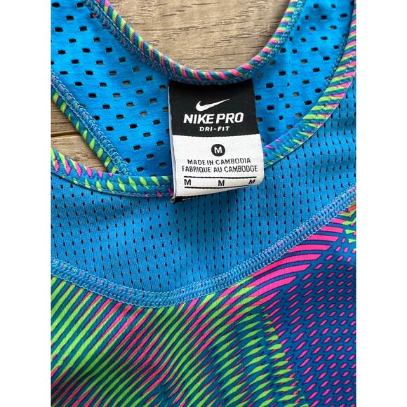 Nike Pro Hypercool Frequency Tank Medium Rainbow Blue Mesh Run Top Workout - Picture 4 of 9